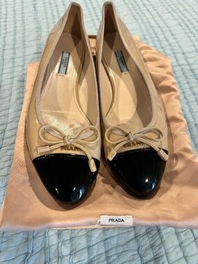 Prada Patent Leather Cap Toe Ballet Flats- Size 39.5